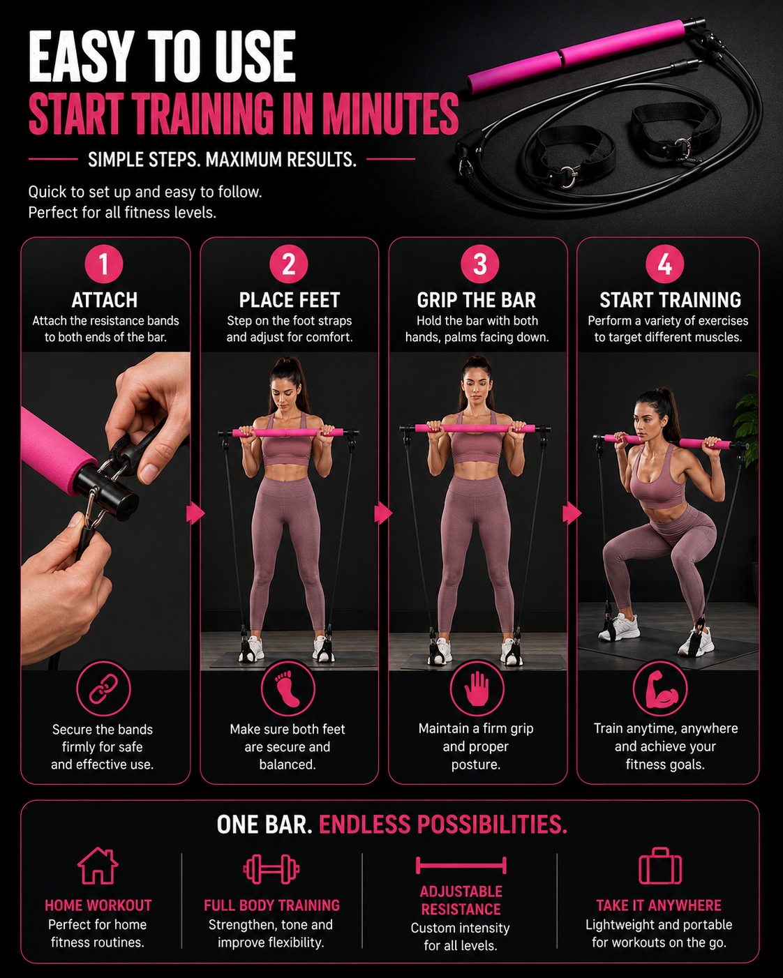 PilatesPro™ — Pilates Ring & Resistance Band Set