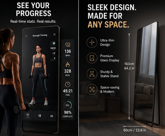MOTIVA MIRROR™ - smart mirror home workout system with real-time stats and sleek design for any space.