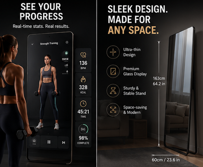 MOTIVA MIRROR™ - smart mirror home workout system with real-time stats and sleek design for any space.