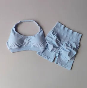 Halter Neck High Waist Peach Yoga Set