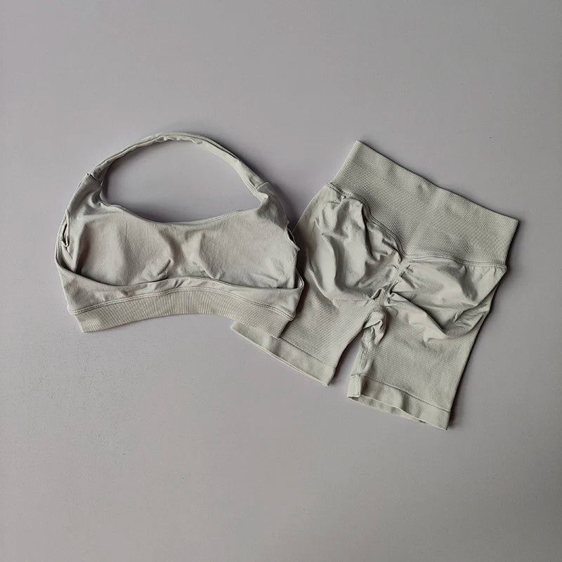 Halter Neck High Waist Peach Yoga Set