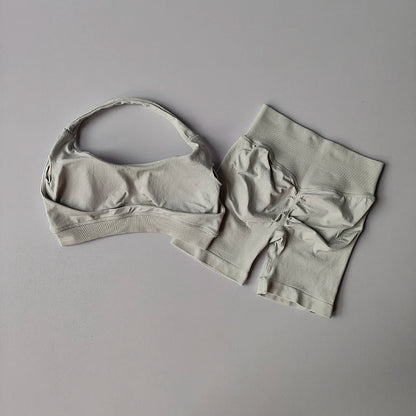 Halter Neck High Waist Peach Yoga Set