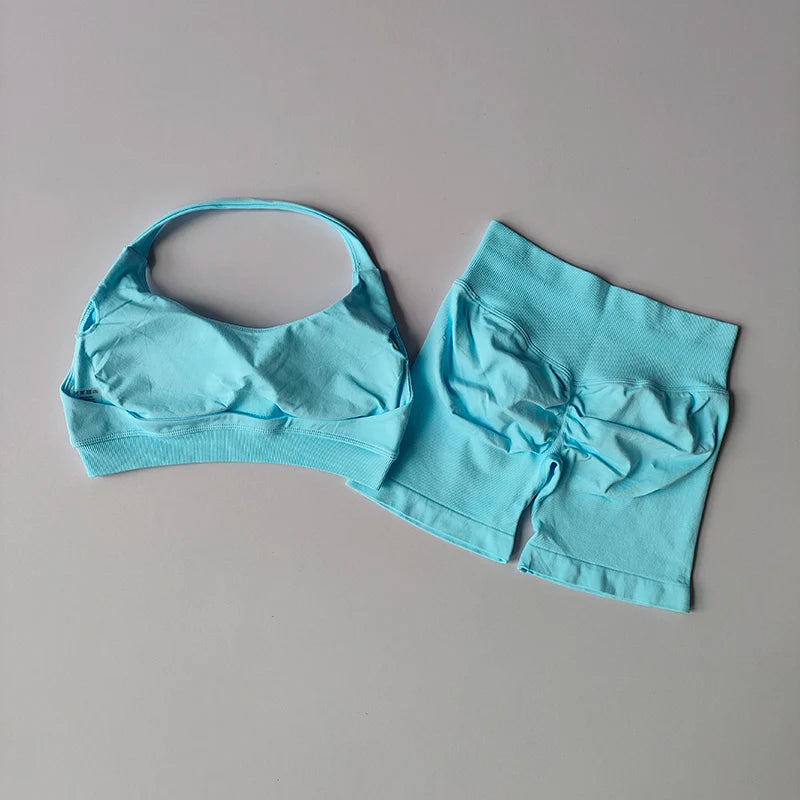 Halter Neck High Waist Peach Yoga Set