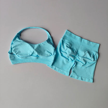 Halter Neck High Waist Peach Yoga Set