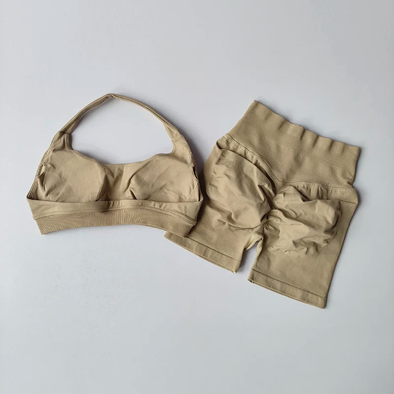 Halter Neck High Waist Peach Yoga Set