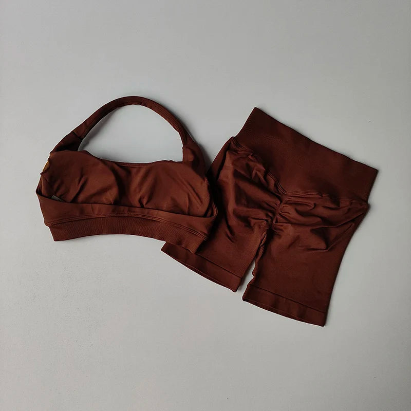 Halter Neck High Waist Peach Yoga Set