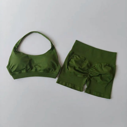 Halter Neck High Waist Peach Yoga Set