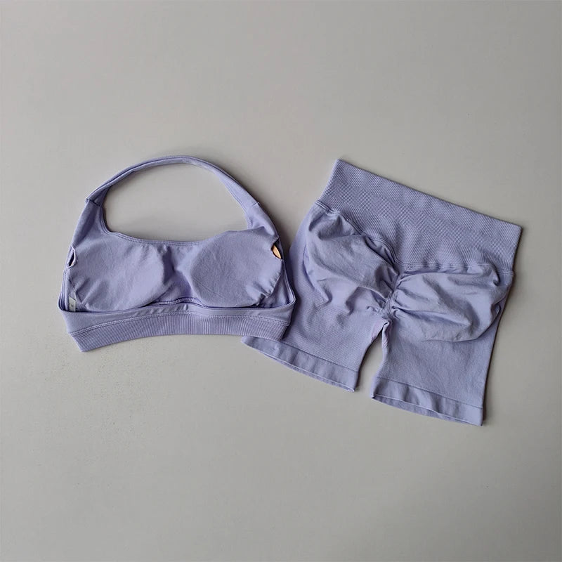 Halter Neck High Waist Peach Yoga Set